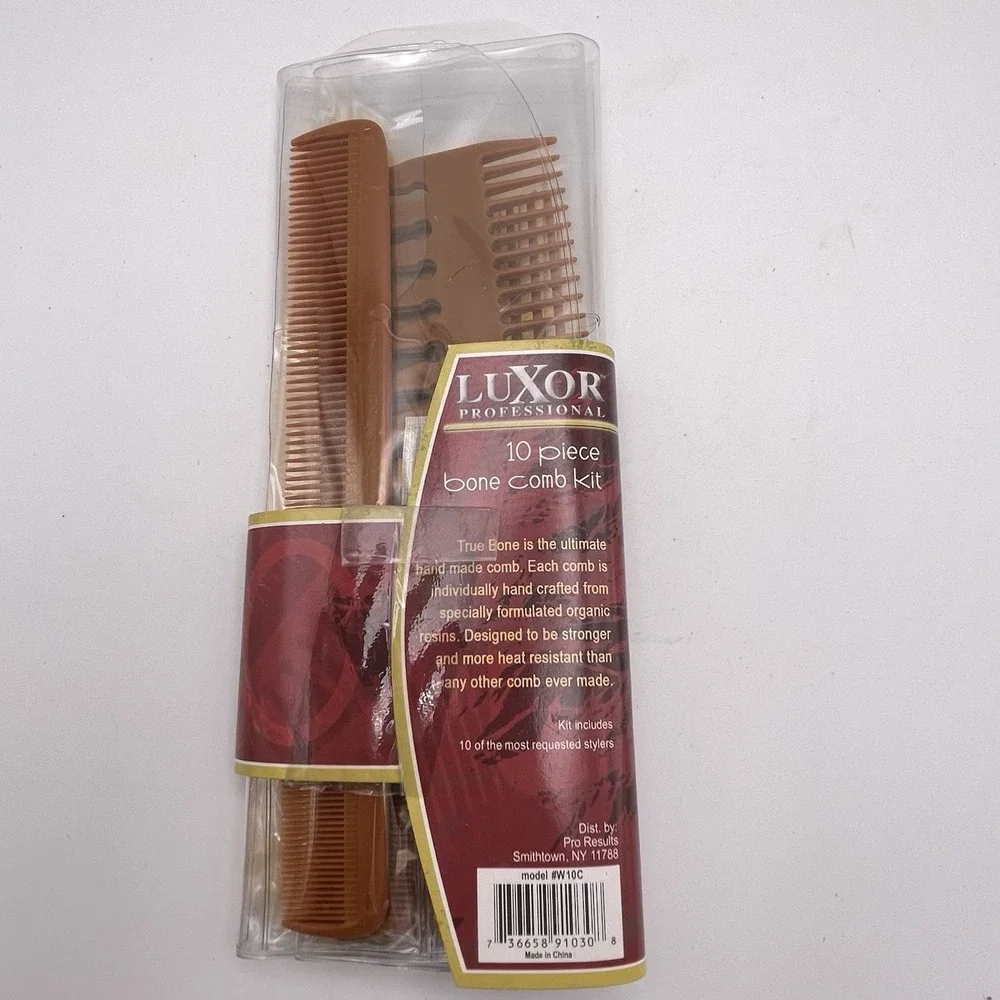 Vtg Luxor Bone Comb Kit Picks Brown w/ Storage Case *Missing 3* (Not Real Bones)